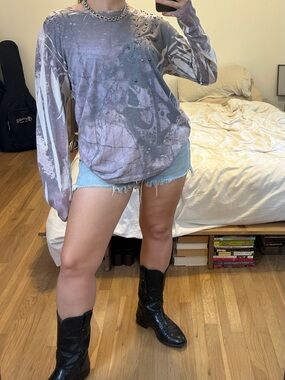 Studded Tie-Dye Long Sleeve Top - Gray and Purple
